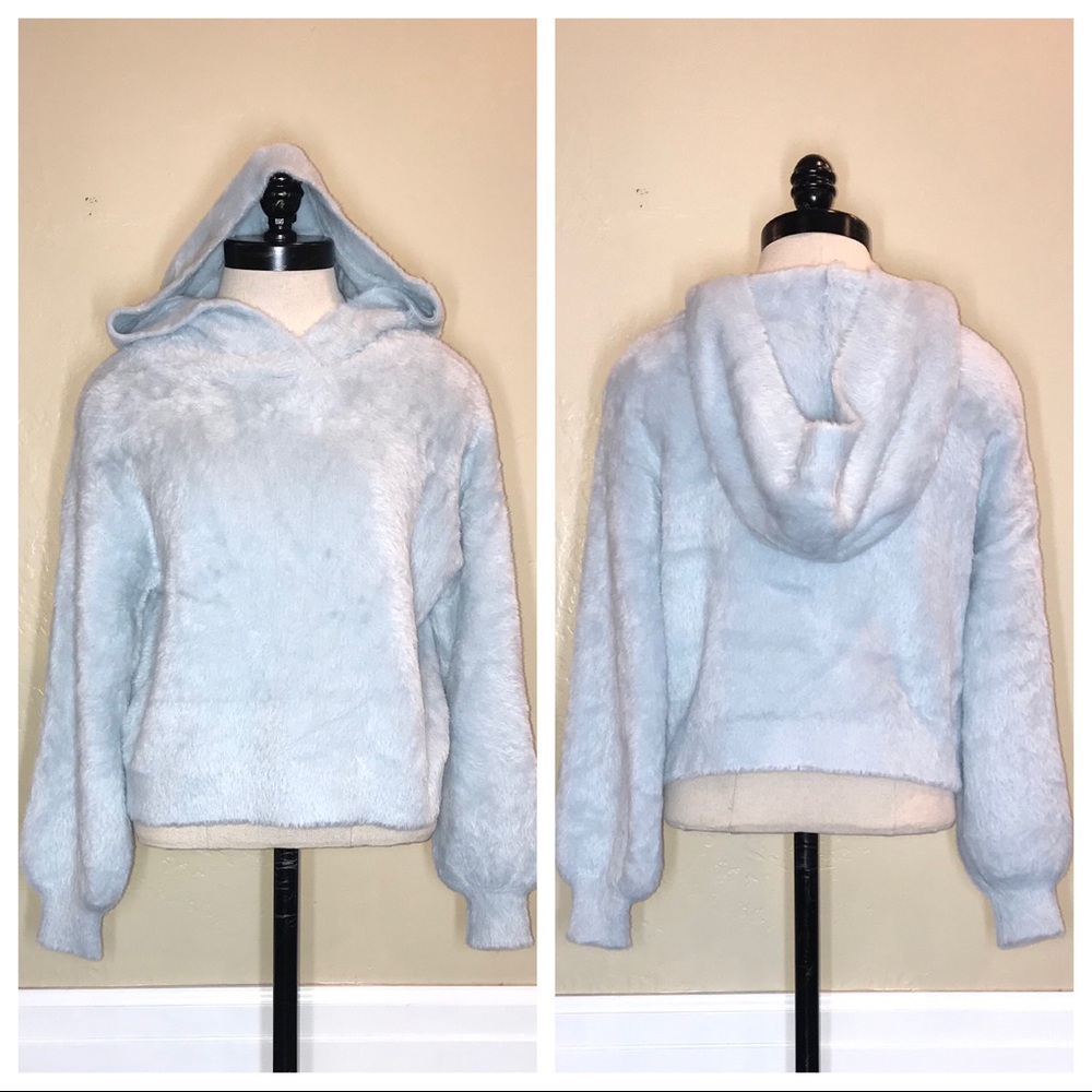 LOFT Supersoft Lounge Crop Hoodie Light Blue Size Medium
